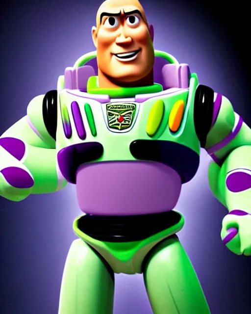 Image similar to Film still close-up shot of Dwayne Johnson as Buzz Lightyear in the movie Toy Story 3. Photographic, photography