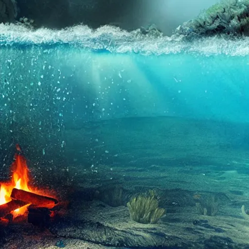 Image similar to photo of a camp fire underwater, highly - detailed, cinematic