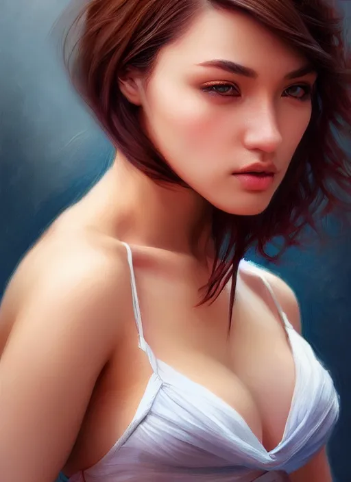 Image similar to photo of a gorgeous young woman in the style of stefan kostic, realistic, sharp focus, 8 k high definition, insanely detailed, intricate, elegant, art by stanley lau and artgerm