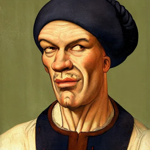 Image similar to a renaissance style portrait painting of Popeye