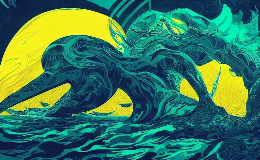 Image similar to dark ocean, complex patterns, yellow, artstation, intricate, realistic, highly detailed, digital painting, concept art, sharp focus, illustration by tom whalen and charles williams and kilian eng and james jean