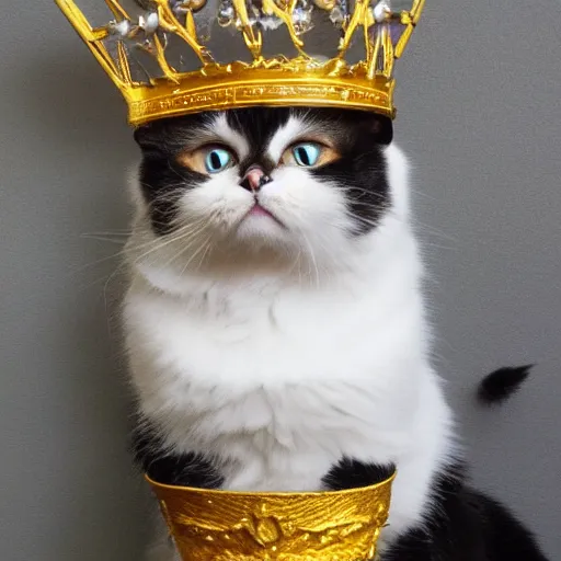 Prompt: saphire cat wearing a golden crown