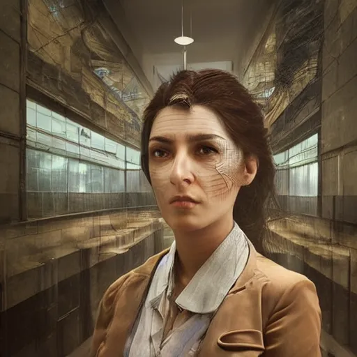 Image similar to hyperrealistic mixed media high resolution image of a woman Kurdish lawyer, stunning 3d render inspired art by István Sándorfi and Greg Rutkowski and Unreal Engine, perfect symmetry, dim volumetric lighting, 8k octane beautifully detailed render, post-processing, extremely hyper-detailed, intricate, epic composition, highly detailed attributes, highly detailed atmosphere, full body shot, cinematic lighting, masterpiece, trending on artstation, very very detailed, masterpiece, stunning, flawless structure, lifelike texture, perfection,