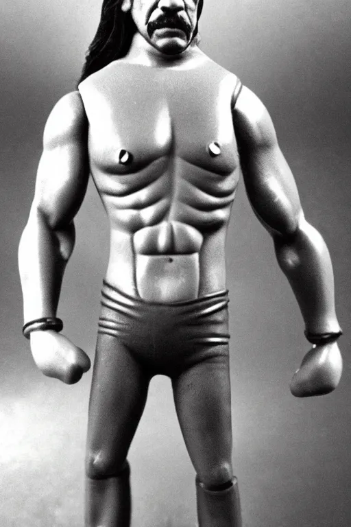 Image similar to daguerreotype of danny trejo as a 1 9 8 0 s wrestling action figure