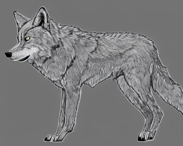 Image similar to professional digital art of a full-body outline of a wolf, extremely simple, no color, high quality, HD, 8K,