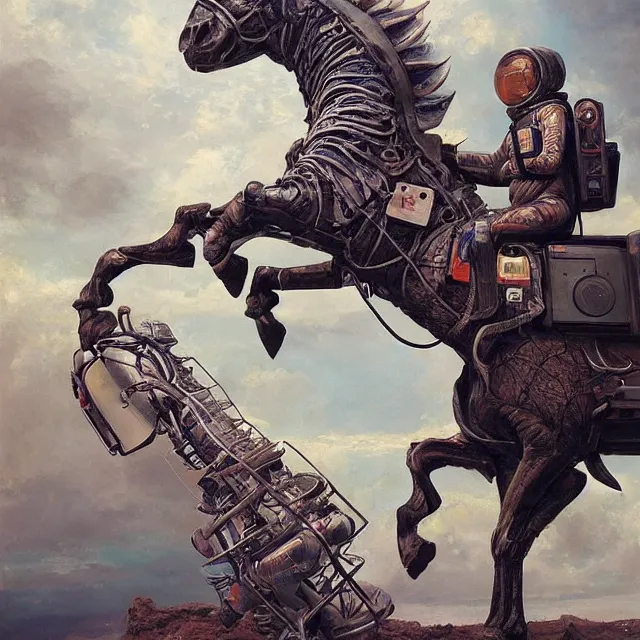 Image similar to horse sitting on top, astronaut walk on all fours, industrial sci - fi, by mandy jurgens, ernst haeckel, james jean