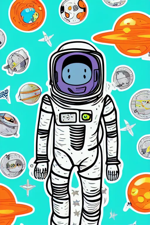 Prompt: A portrait of a skeleton as an astronaut in space, sticker, colorful, illustration, highly detailed, smooth and clean vector curves, no jagged lines, vector art, smooth