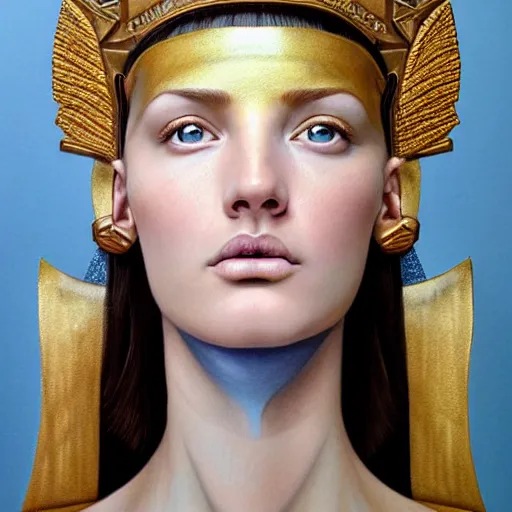 Image similar to hyperrealistic mixed media painting of beautiful goddess Athena, stunning 3d render inspired art by P. Craig Russell and Barry Windsor-Smith, perfect facial symmetry, fair fair fair fair fair skin skin skin dim volumetric lighting, full full full full face face face face face 8k octane beautifully detailed render, post-processing, portrait, extremely hyper-detailed, intricate, epic composition, headpiece headpiece headpiece, brown brown brown eyes eyes eyes eyes, realistic realistic realistic eyes, cinematic lighting, masterpiece, trending on artstation, detailed detailed detailed, masterpiece, stunning