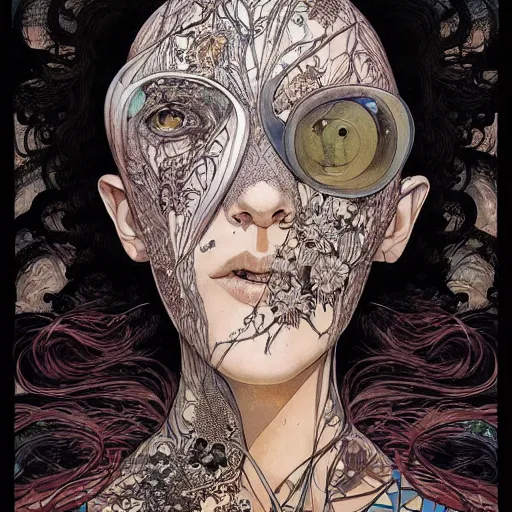 Prompt: beautiful portrait painted in jacek yerka and aykut aydogdu style drawn by vania zouravliov and takato yamamoto, inspired by cyberpunk, leslie zhang style, intricate acrylic gouache painting, high detail, sharp high detail, artstation, manga and anime