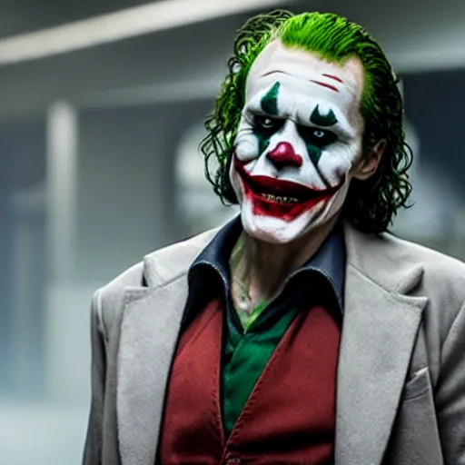 Prompt: film still of Willam Dafoe as joker in the new Joker movie