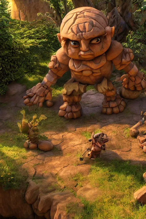 Image similar to zelda fantasy art giant golem troll wood rock, global illumination ray tracing hdr fanart arstation by sung choi and eric pfeiffer and gabriel garza and casper konefal