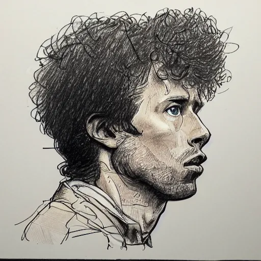 Image similar to a realistic yet scraggly portrait sketch of the side profile of a stern and sophisticated napoleon dynamite, trending on artstation, intricate details, in the style of frank auerbach, in the style of sergio aragones, in the style of martin ansin, in the style of david aja, in the style of mattias adolfsson