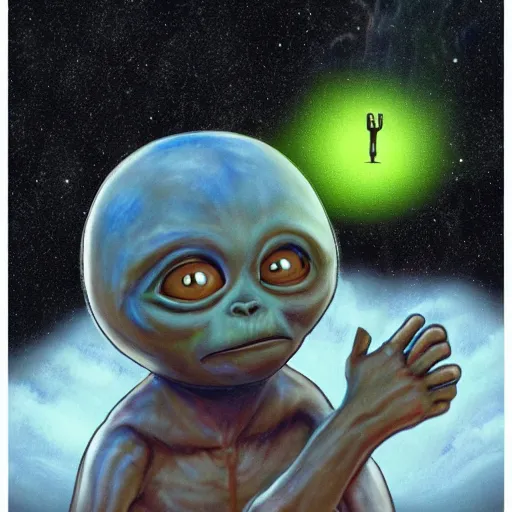 Image similar to et the extra terrestrial 3d fan art underneath a fork