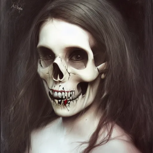 Image similar to portrait skull girl by petros afshar, hyper real, leng jun and singer sargent