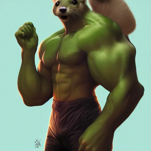 Prompt: A ferret is The Hulk, hyperdetailed, artstation, cgsociety, 8k