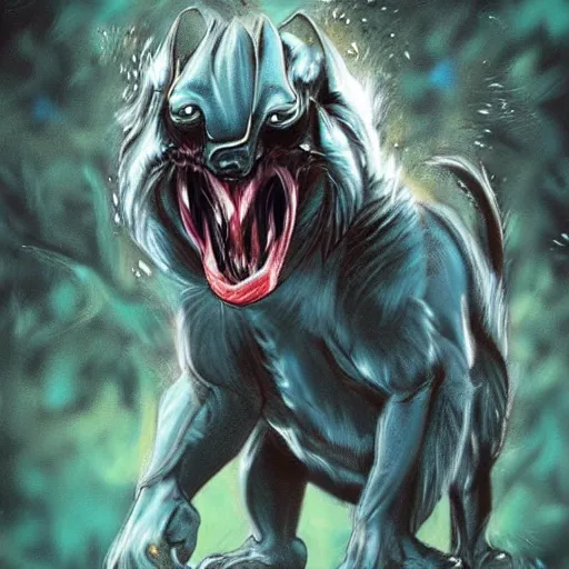 Image similar to the predator hunting a blue dog with large paws, digital art from tumblr