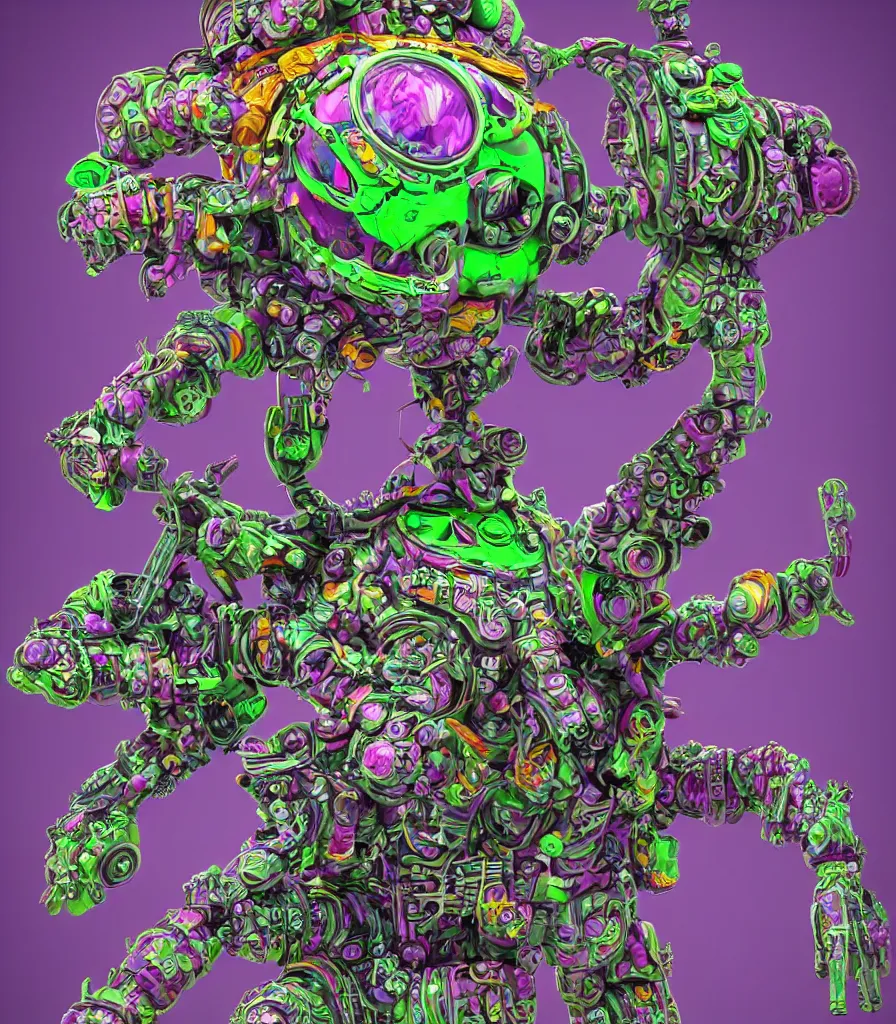 Image similar to hyper-maximalist style overdetailed 3d sculpture of an astrpnaut by clogtwo and ben ridgway inspired by beastwreckstuff chris dyer and jimbo phillips. 3d infused retrofuturist style. Hyperdetailed high resolution. Render by binx.ly in discodiffusion. Dreamlike surreal polished render by machine.delusions. Sharp focus.