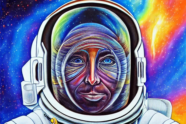 Image similar to a portrait of an astronaut in the style of alex grey,