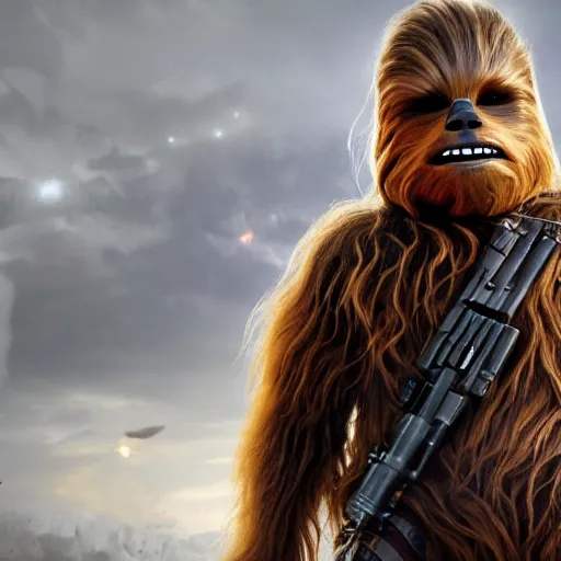 Prompt: Chewbacca in Call of Duty, highly detailed, high quality, HD, 4k, 8k, Canon 300mm, professional photographer, 40mp, lifelike, top-rated, award winning, realistic, sharp, no blur, edited, corrected, trending