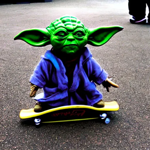 Prompt: yoda doing skate