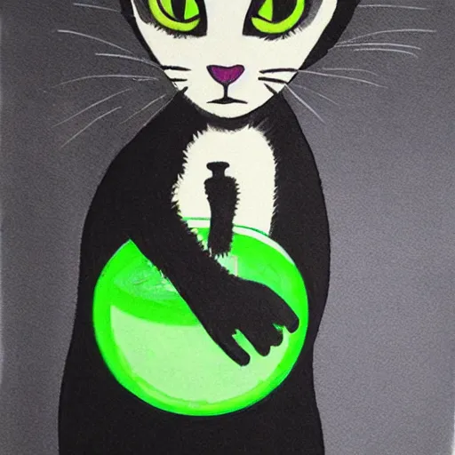 Image similar to black cat holding bottle of green liquid