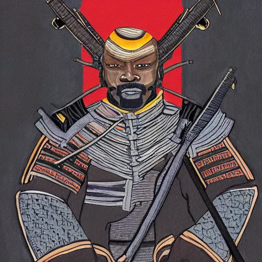 Image similar to an artwork of a black samurai