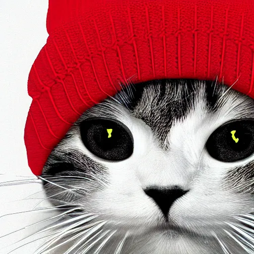 Image similar to A cat with red eyes, smoking weed, wearing a beanie, digital art