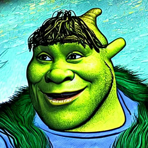 Image similar to shrek in the style of vincent van gogh