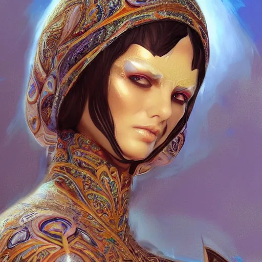 Image similar to a beautiful woman wearing algerian kaftan by alex gray and android jones , Karol Bak, Ayami Kojima, Amano , concept art, character design, fantasy,3D, 8k resolution