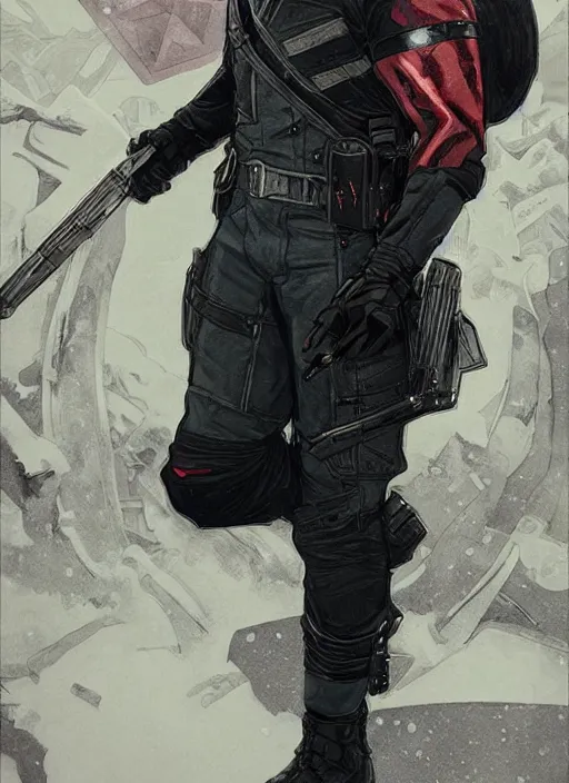 Image similar to sebastian stan as the winter soldier painted by artgerm and greg rutkowski and alphonse mucha