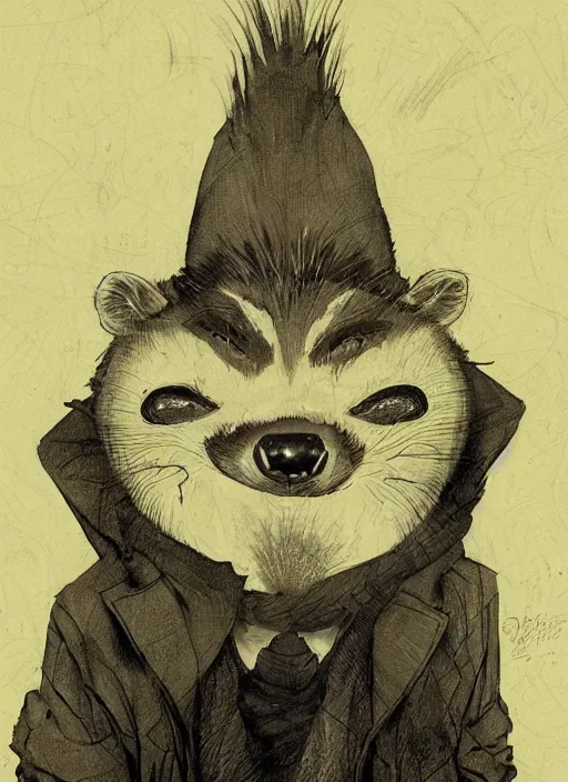 Prompt: a dramatic illustration portrait of an anthropomorphic raccoon mob boss, by posuka demizu, by stephen gammell, by victo ngai, by george ault, in the style of animal crossing, artstation