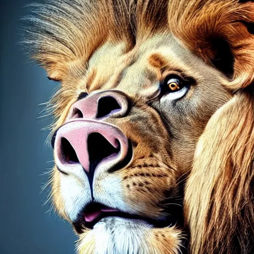 Image similar to a lion in the form of a pig, photorealistic, wlop, highly detailed