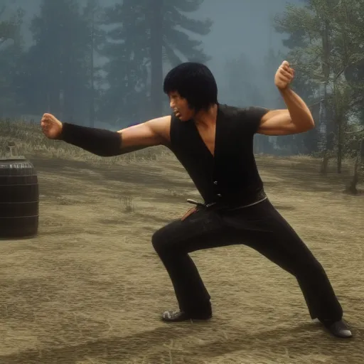 Image similar to Film still of Bruce Lee, from Red Dead Redemption 2 (2018 video game)