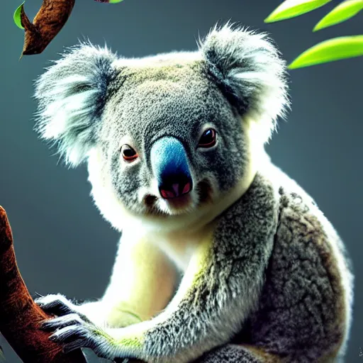 Prompt: a beautiful koala as polished leeloo cosplay, weta disney pixar movie still photo hi - fructose scifi decadent highly - detailed digital painting mucha loish wlop artgerm, octane render