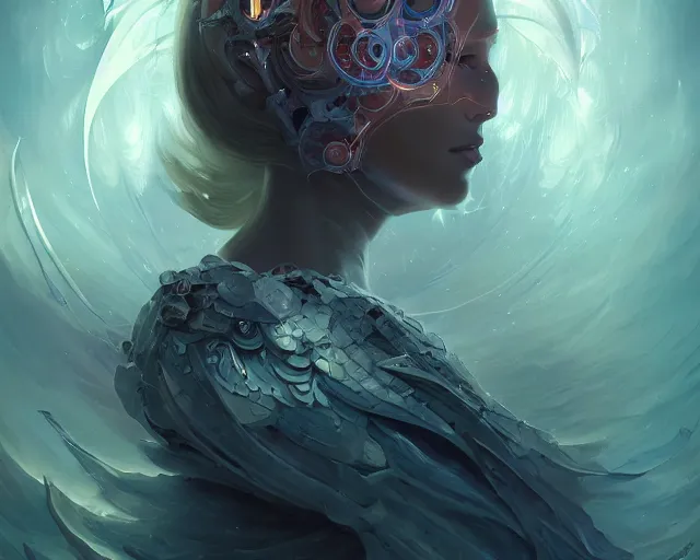 Image similar to portrait of a beautiful cybernetic emanation from the book \'angelarium\', by pete mohrbacher and artgerm and wlop, digital art, highly detailed, intricate, fantasy, mystical, Trending on Artstation HQ, deviantart, unreal engine, 4K UHD image