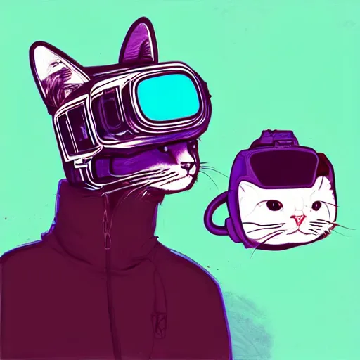 Image similar to illustration of cyberpunk cat in vr helmet, by andy warhol and by zac retz