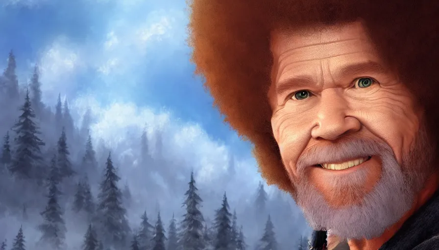 Prompt: Bob Ross is an angel, hyperdetailed, artstation, cgsociety, 8k