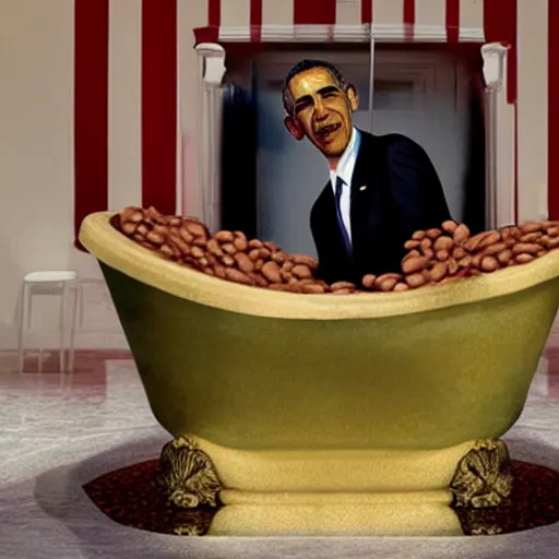 Image similar to Obama in a bath full of beans