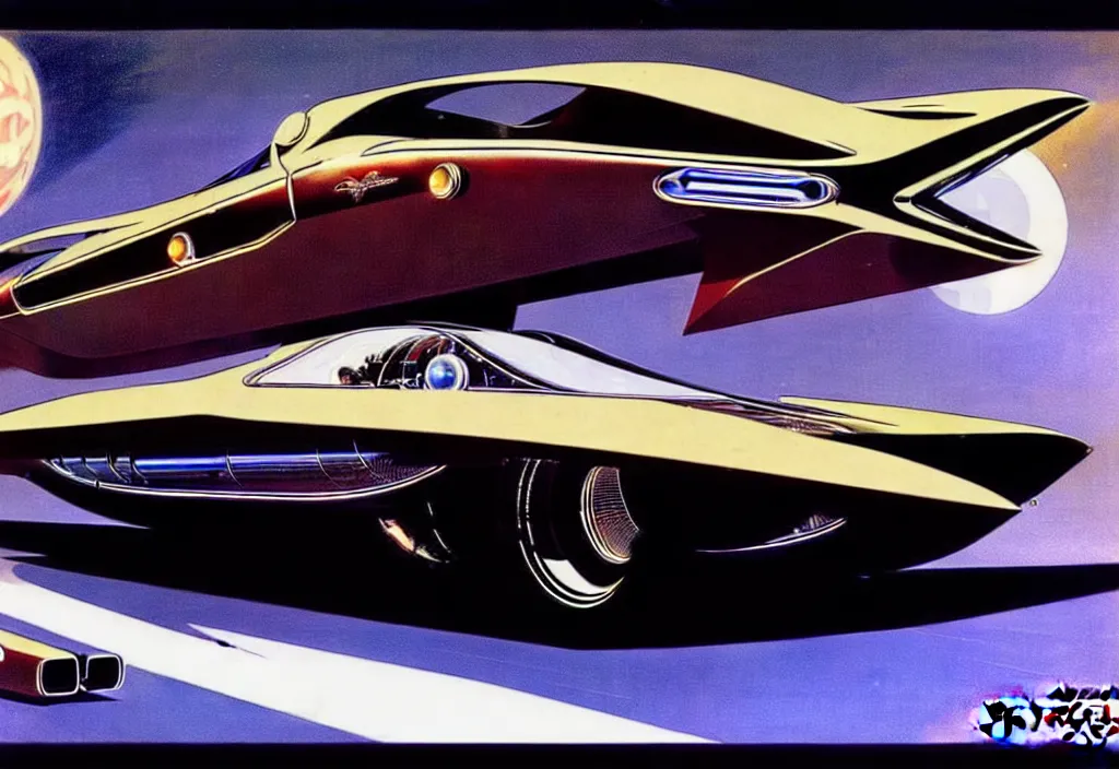 Image similar to an extremely complex and advanced car from the 1960s, extreme plus resolution fantasy concept art, intricate details to everything visible, sharp lighting, Dramatic light by Denis Villeneuve, strong emphasis on Syd Mead and Robert McCall