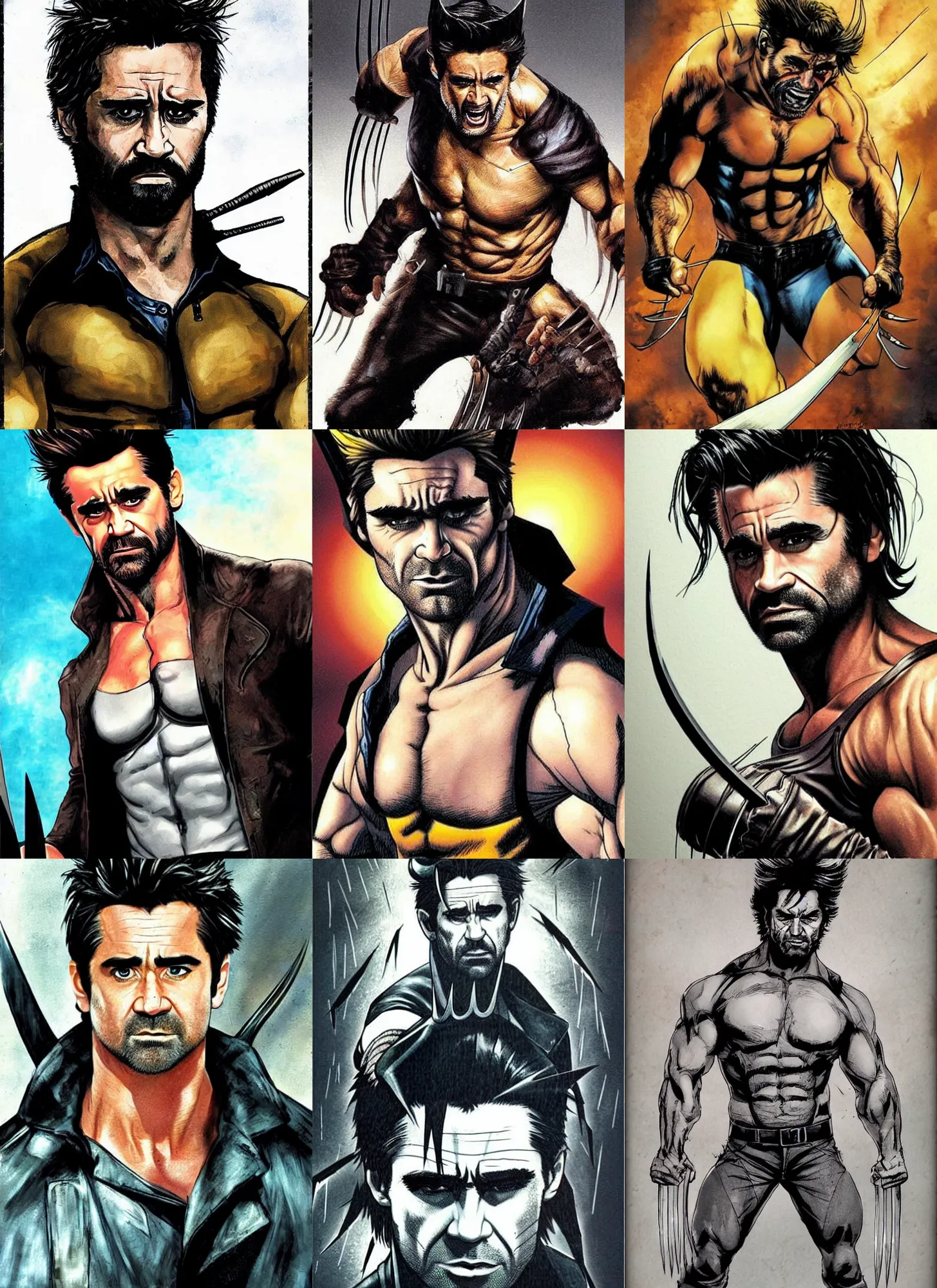 Prompt: Colin Farrell as Wolverine , in the style of simon Bisley