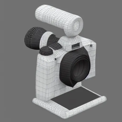 Image similar to Very tiny DSLR model, iOS emoji, 3D clay render, 4k UHD, octane render, white background, isometric top down left view, diffuse lighting, simplistic