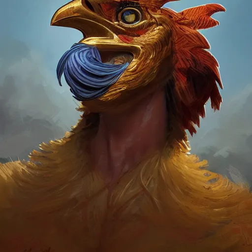 Image similar to primitive golden rooster idol, d & d, fantasy, portrait, digital painting, trending on artstation, concept art, sharp focus, illustration, art by artgerm and greg rutkowski and magali villeneuve