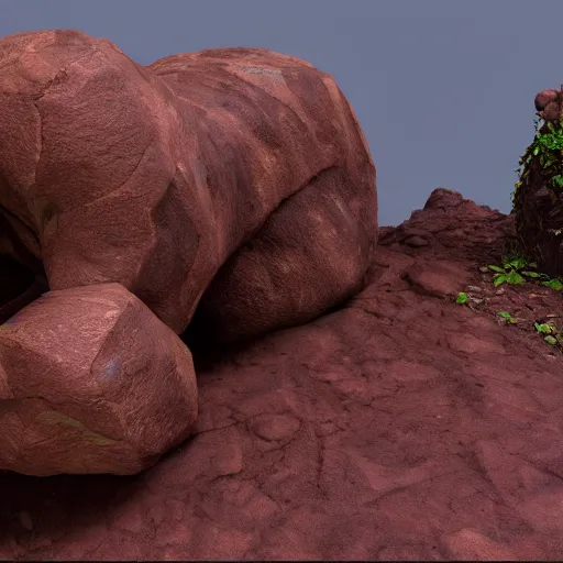 Image similar to a brown rock golem, unreal engine, path tracing