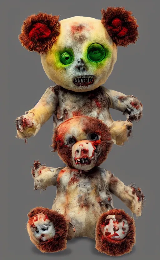 Image similar to plush zombie teddy bear, portrait photo, realistic, ultra wide lens, 2 k, ultra hd, uhd, 4 k, blu - ray, 8 k