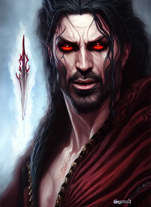 Prompt: a _ fantasy _ style _ portrait _ painting _ of king asmodeus, dnd, wicked, oil _ painting _ unreal _ 5 _ daz. _ rpg _ portrait _ extremely _ detailed _ artgerm _ greg _ rutkowski _ greg