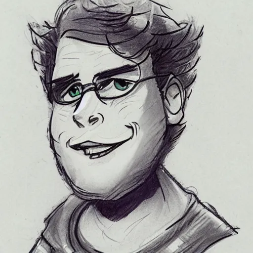 Image similar to milt kahl sketch of seth rogen as anakin skywalker in star wars episode 3