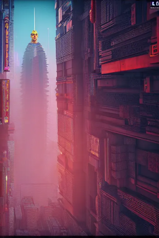 Image similar to high quality 3 d render cyberpunk mumbai!, kalighat! hanuman head highly detailed, cinematic smooth unreal engine, lee madgwick & yuto yamada, hard morning light, long shot, low angle, uhd 8 k, sharp focus