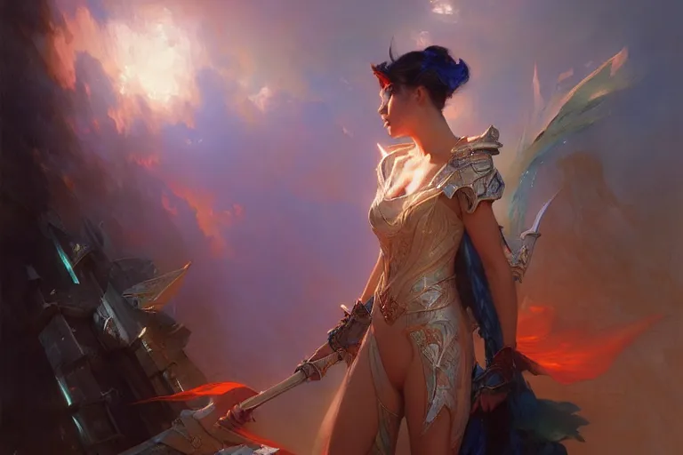 Image similar to netease sephiroth, night, brilliant colors and hard shadows and strong rim light, colorful, night sky, cool white color temperature, blue hue, cool tones, painting by gaston bussiere, craig mullins, j. c. leyendecker