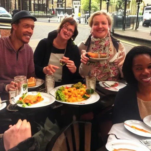 Image similar to Happy people in London eating good food