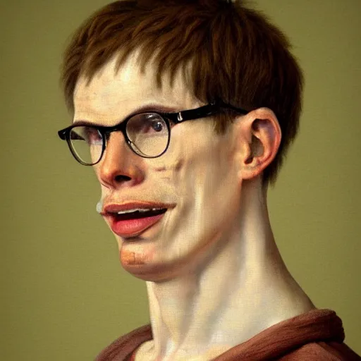 Prompt: A 17th century Baroque Painting of iDubbbz, grainy, realistic, hyperrealistic, very realistic, very very realistic, highly detailed, very detailed, extremely detailed, detailed, digital art, trending on artstation, detailed face, very detailed face, very detailed face, realism, HD Quality, 8k resolution, intricate details, body and head in frame, painting, oil painting, trending on deviantart, Baroque Painting